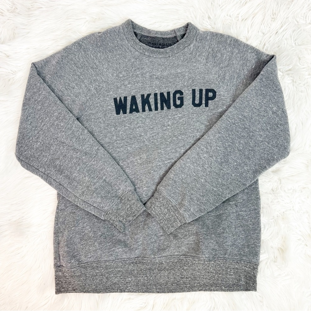 WAKING UP GRAY CREWNECK LONG SLEEVE PULLOVER GRAPHIC SWEATSHIRT MENS MEDIUM